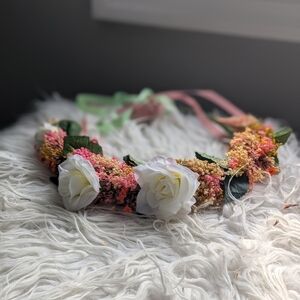 Adjustable Flower Crown W/ White and Pink Accents | Halloween| Renaissance Fair
